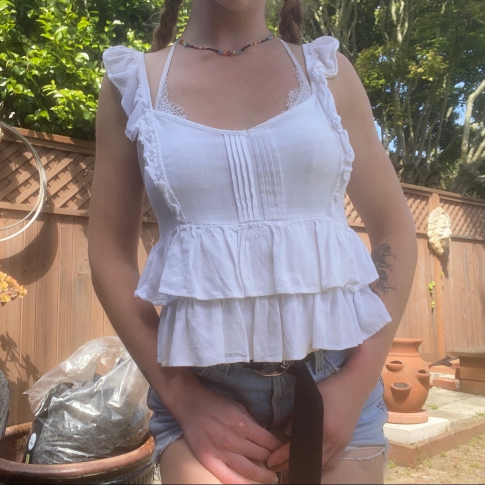 Deadstock cottage core white ruffle baby doll top